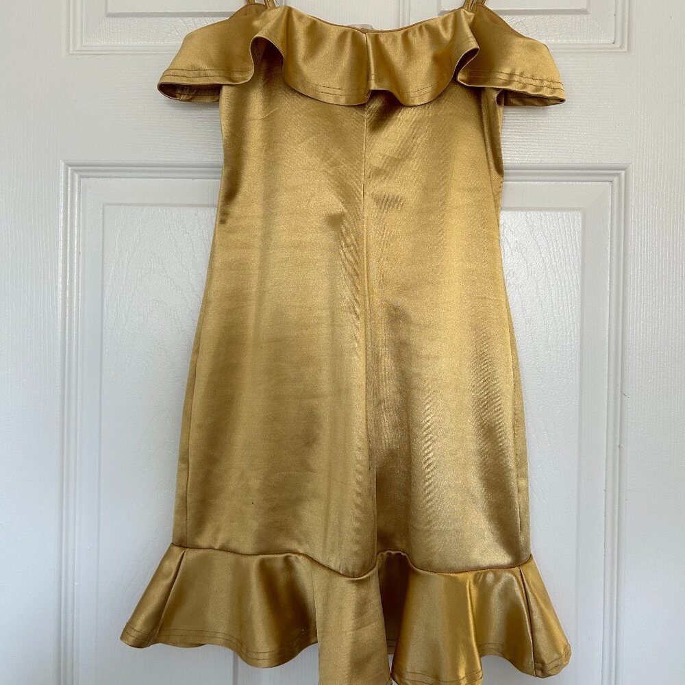 Better Be Gold Satin Ruffle Mini Dress - Picture 3 of 3